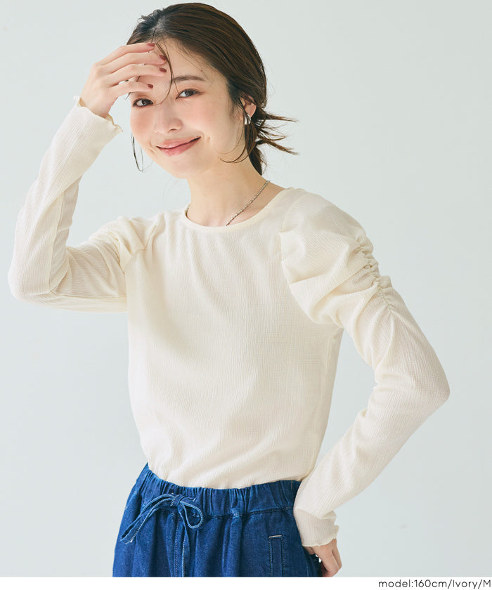 Thin pleated long sleeve round neck willow top