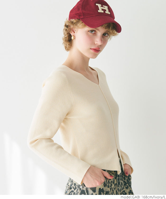 Front slit knit top