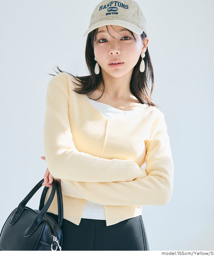 V領開岔造型薄針織上衣