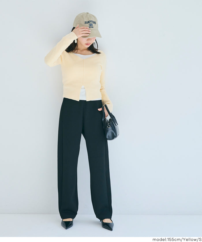 V領開岔造型薄針織上衣