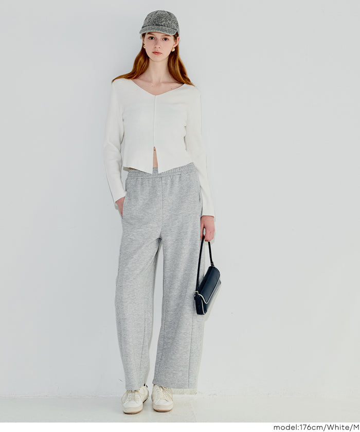 V領開岔造型薄針織上衣