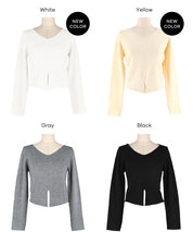 V領開岔造型薄針織上衣