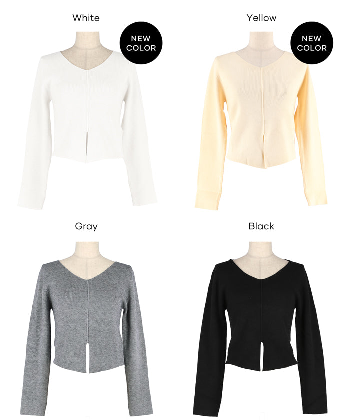 V領開岔造型薄針織上衣