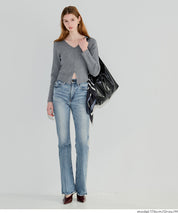 V領開岔造型薄針織上衣