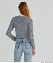 V領開岔造型薄針織上衣