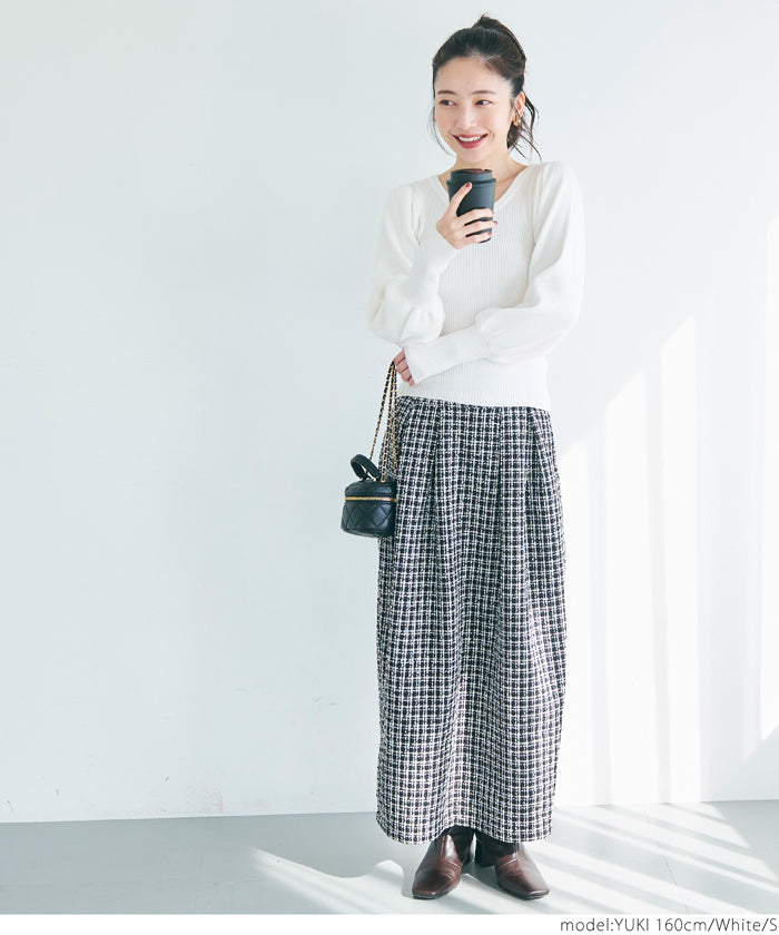 Volume sleeve ribbed knit top
