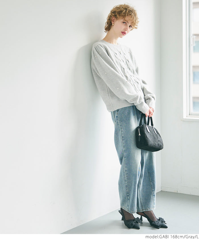 Pearl cable knit top