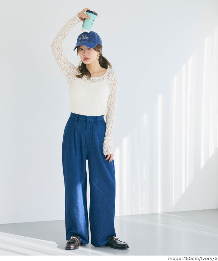 日系蕾絲透膚內搭上衣