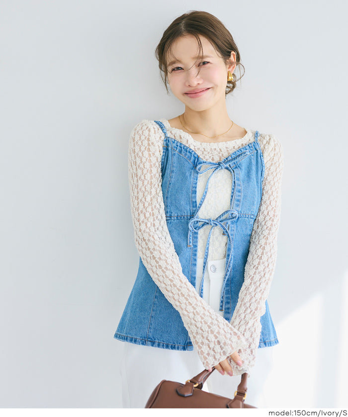 日系蕾絲透膚內搭上衣