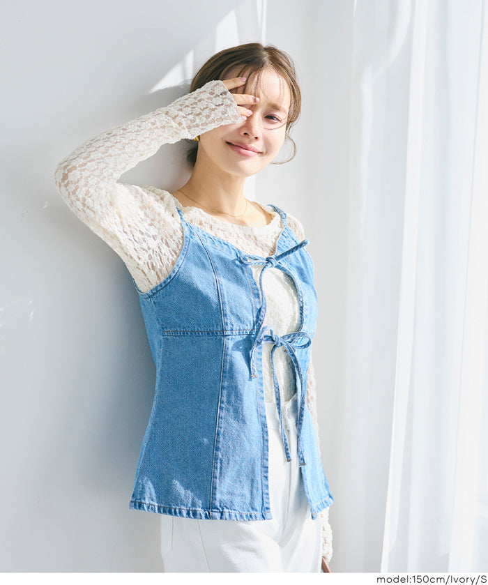 日系蕾絲透膚內搭上衣