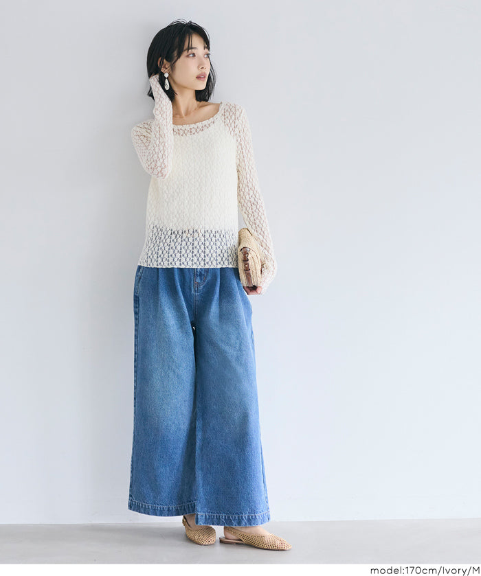 日系蕾絲透膚內搭上衣