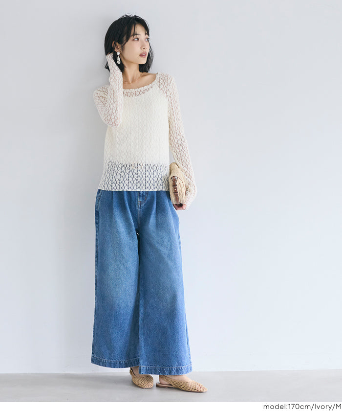 日系蕾絲透膚內搭上衣