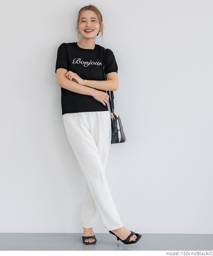 Elegant embroidered LOGO round neck short-sleeved sweater
