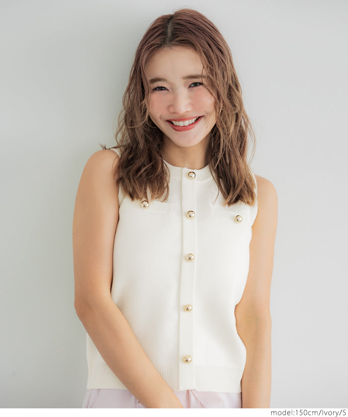 小香風金扣無袖針織背心