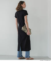 Ribbed short-sleeved casual maxi dress 