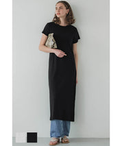Ribbed short-sleeved casual maxi dress 
