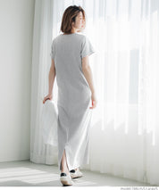 Ribbed short-sleeved casual maxi dress 