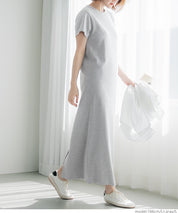 Ribbed short-sleeved casual maxi dress 