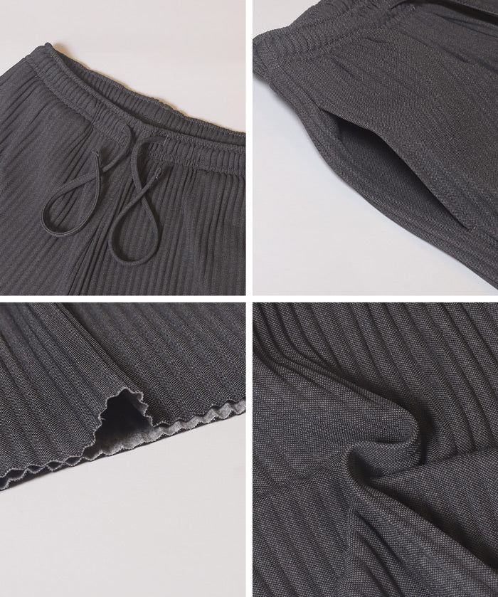 【Daily Warm】磨毛保暖百褶休閒長褲