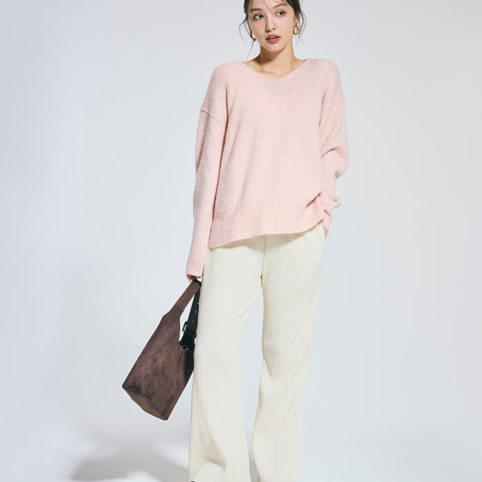 【Daily Warm】磨毛保暖百褶休閒長褲