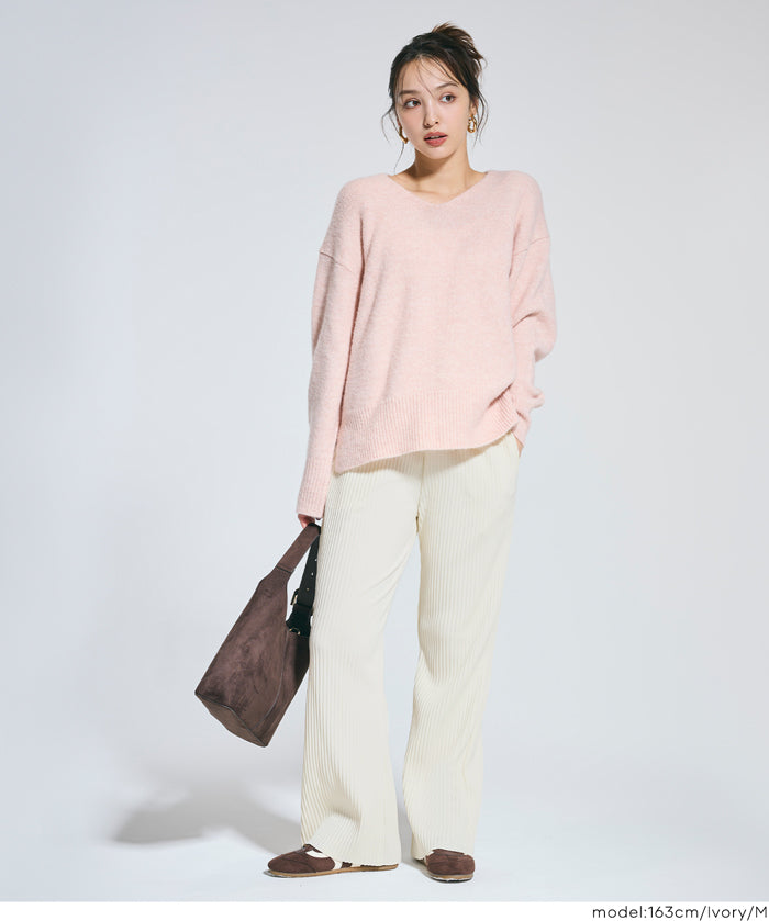 【Daily Warm】磨毛保暖百褶休閒長褲