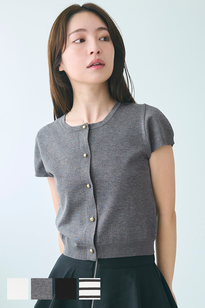氣質通勤金扣短袖針織外套