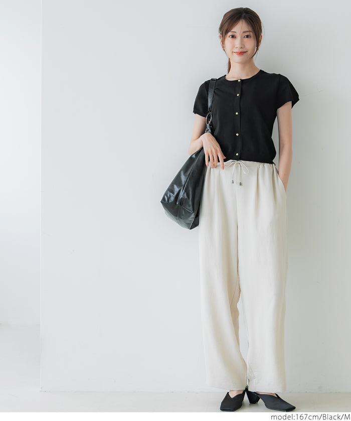 氣質通勤金扣短袖針織外套