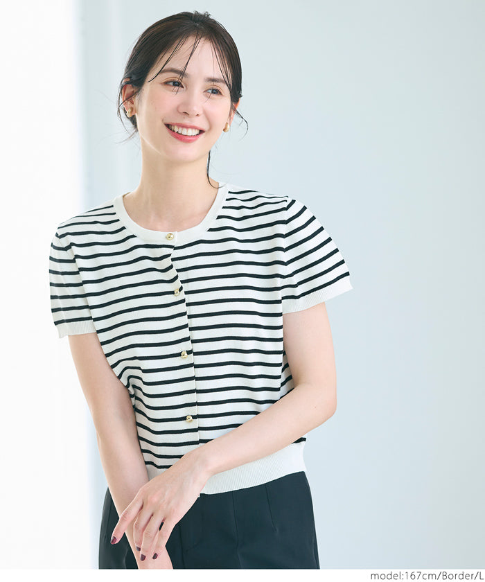 氣質通勤金扣短袖針織外套