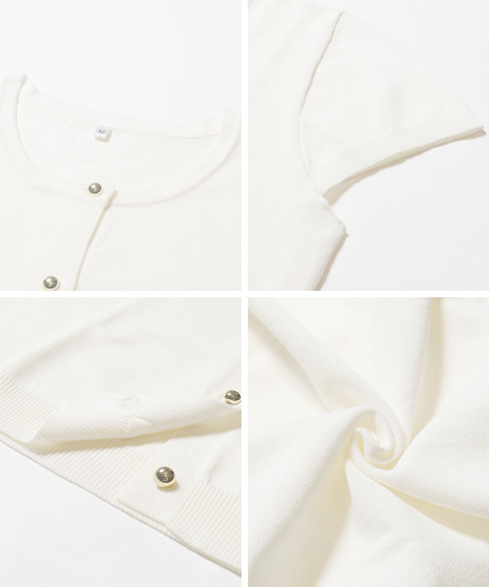 氣質通勤金扣短袖針織外套