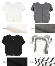 氣質通勤金扣短袖針織外套