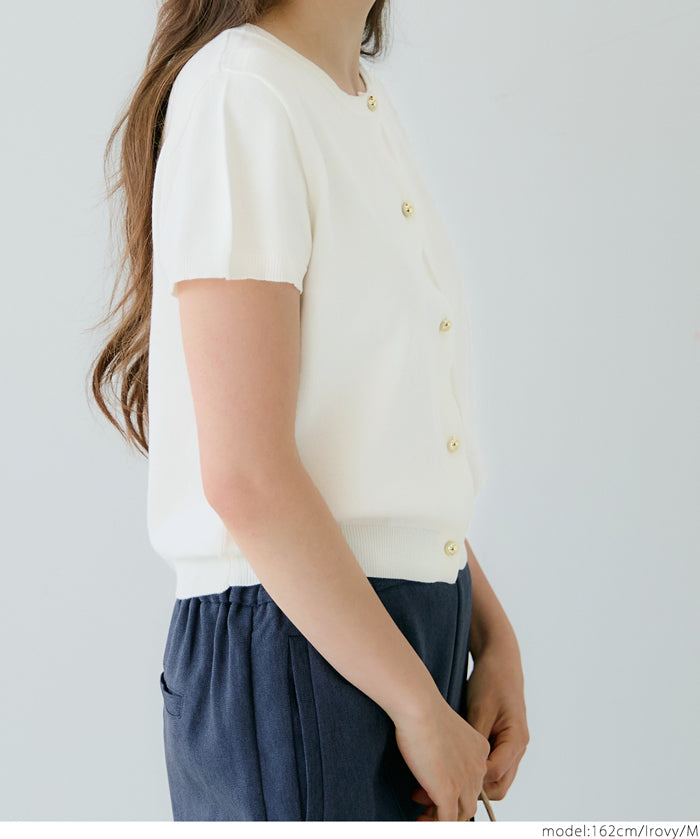 氣質通勤金扣短袖針織外套