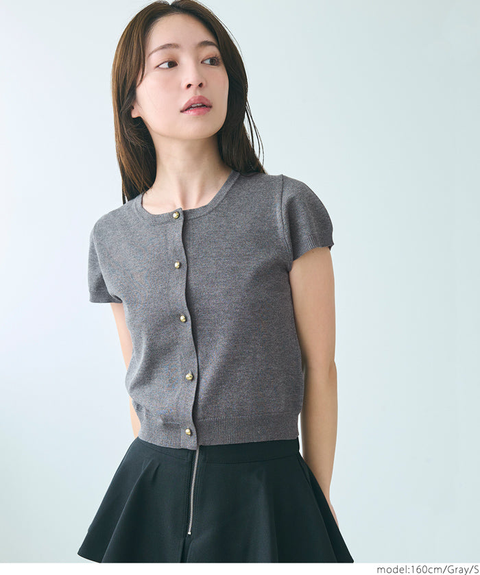 氣質通勤金扣短袖針織外套