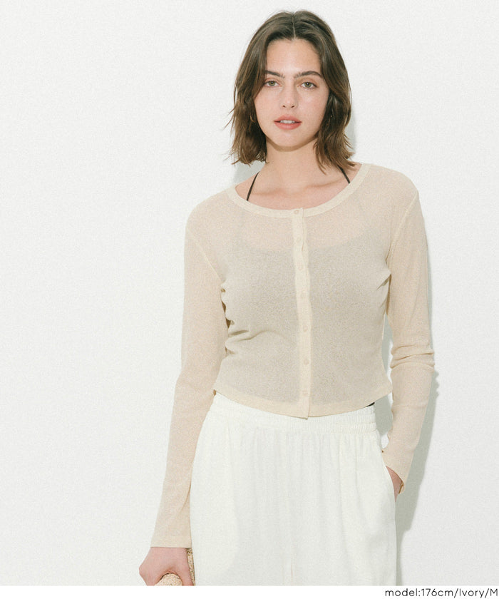 透膚合身圓領針織衫