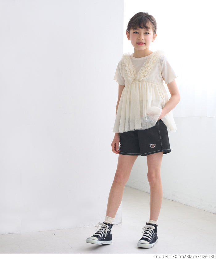 Children's denim shorts with hollow heart