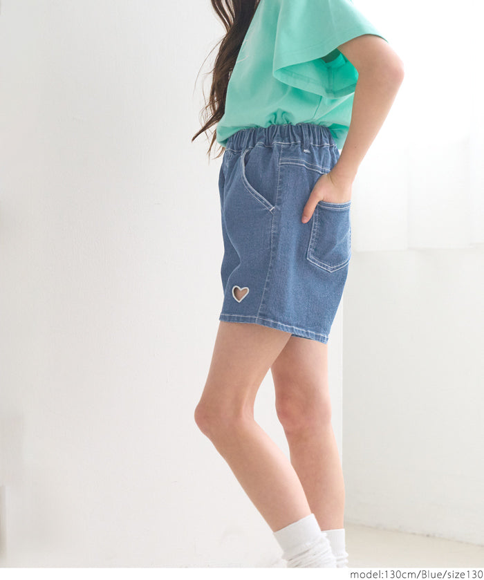 Children's denim shorts with hollow heart