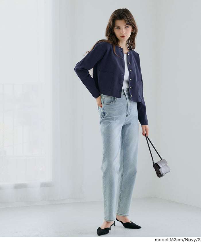 合身金釦口袋造型針織外套