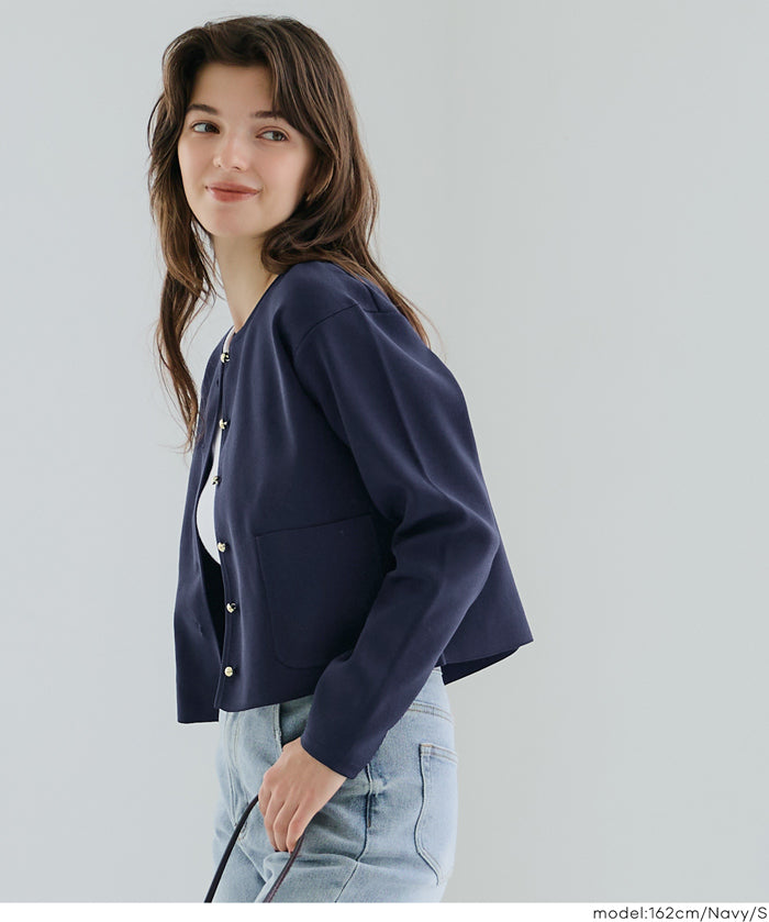 合身金釦口袋造型針織外套