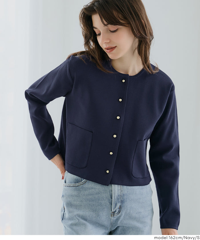 合身金釦口袋造型針織外套