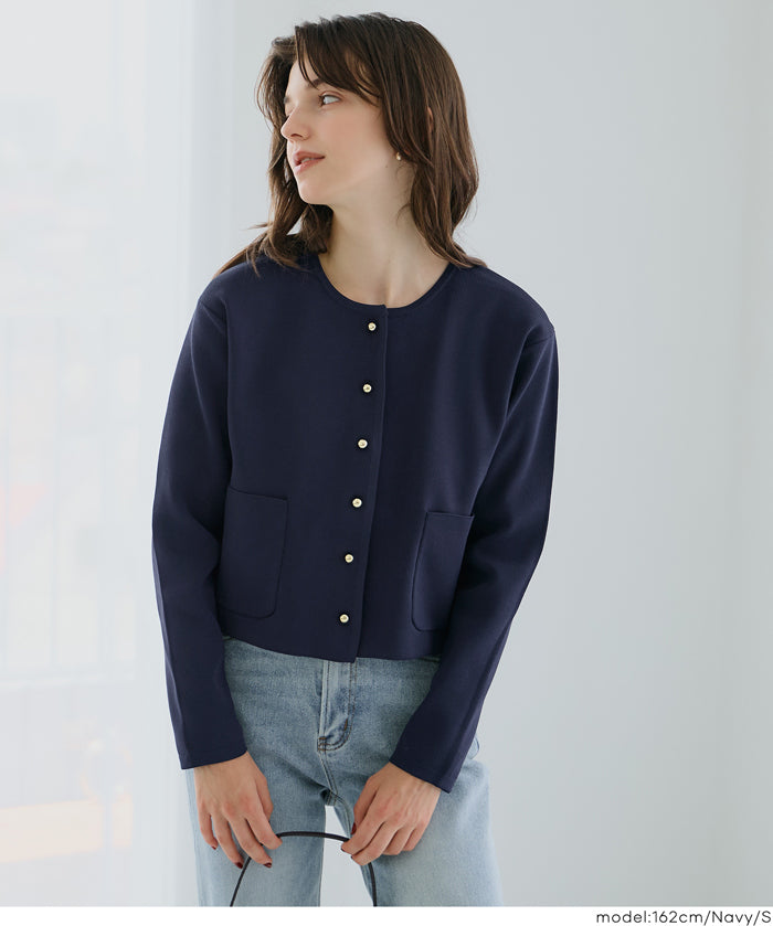 合身金釦口袋造型針織外套