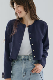 合身金釦口袋造型針織外套