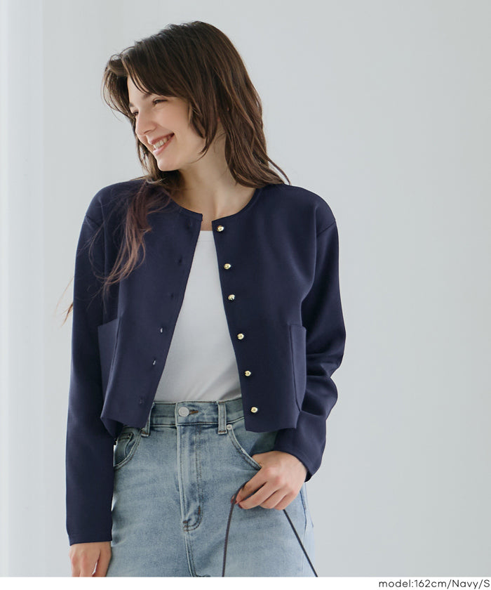 合身金釦口袋造型針織外套