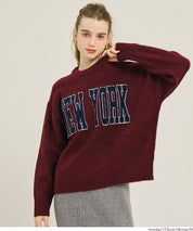 大學風英字LOGO圓領毛衣 親子裝