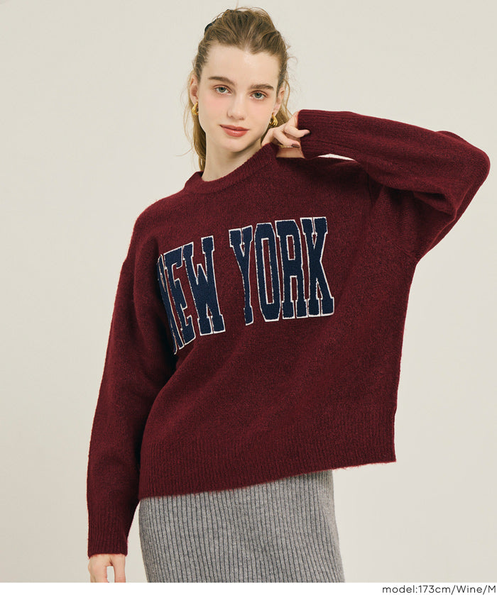 大學風英字LOGO圓領毛衣 親子裝