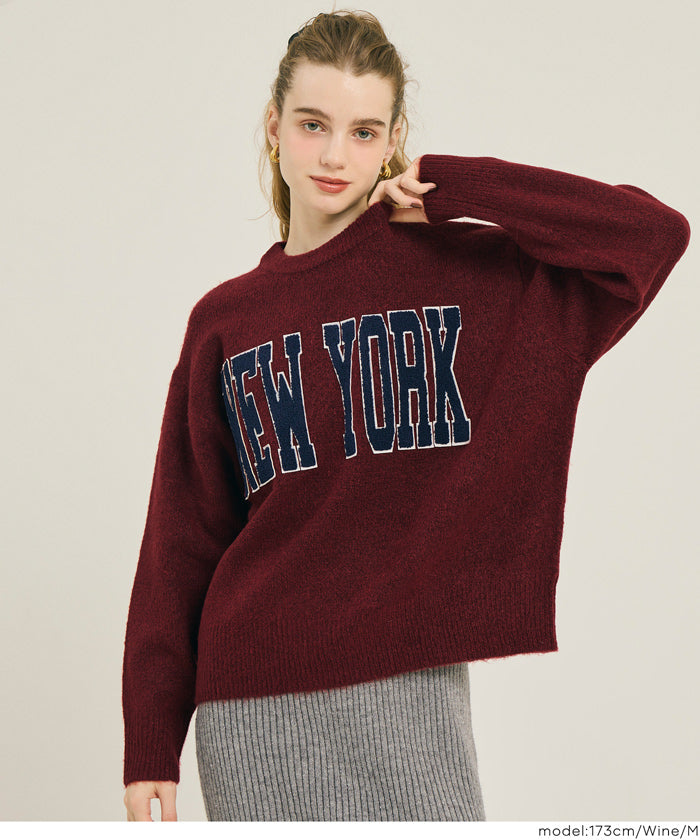 大學風英字LOGO圓領毛衣 親子裝