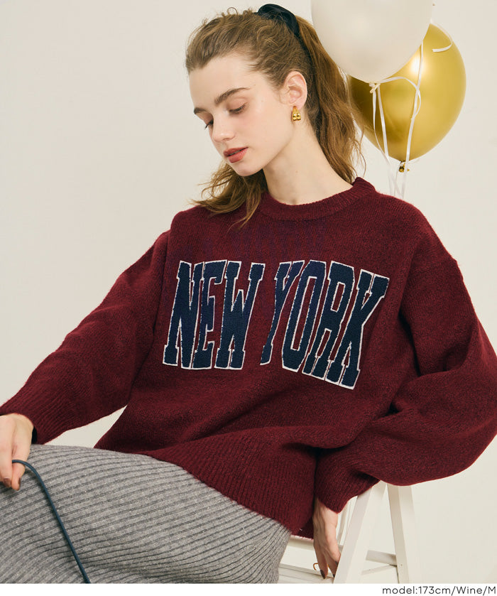 大學風英字LOGO圓領毛衣 親子裝