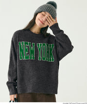 大學風英字LOGO圓領毛衣 親子裝