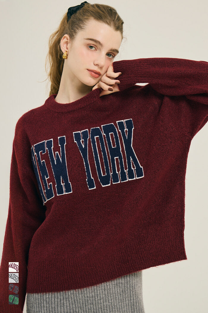 大學風英字LOGO圓領毛衣 親子裝