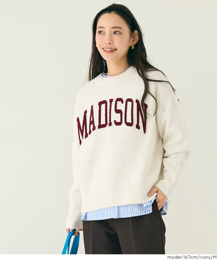 大學風英字LOGO圓領毛衣 親子裝