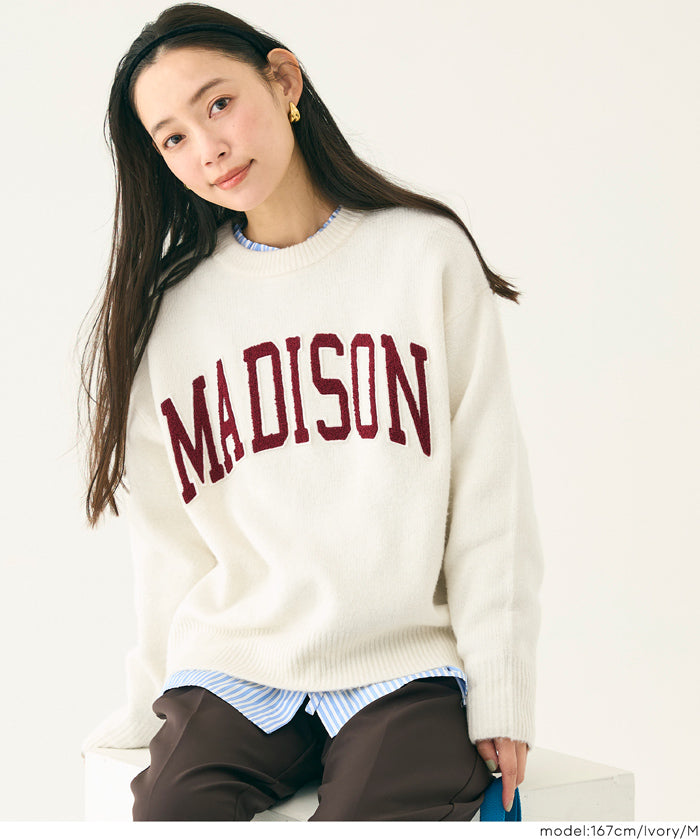 大學風英字LOGO圓領毛衣 親子裝