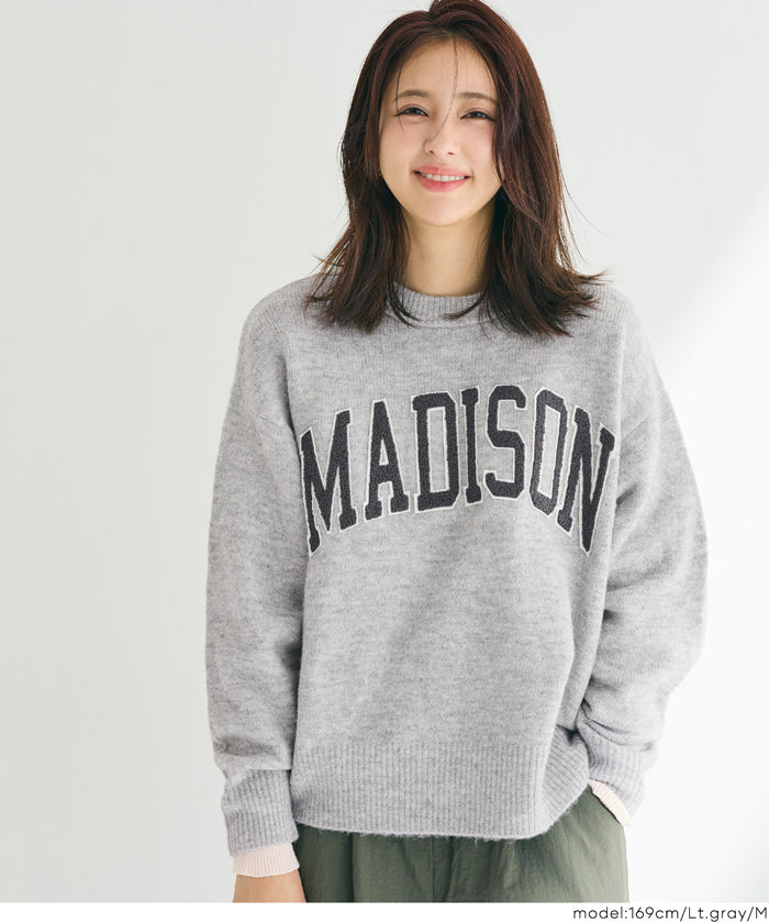 大學風英字LOGO圓領毛衣 親子裝